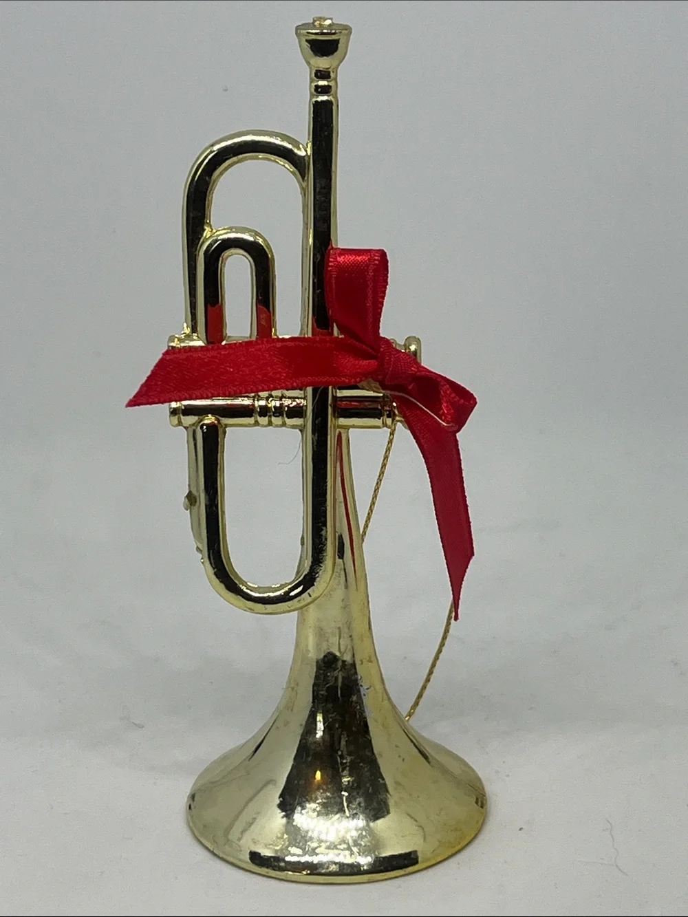 Gold Trumpet Ornament with Red Bow